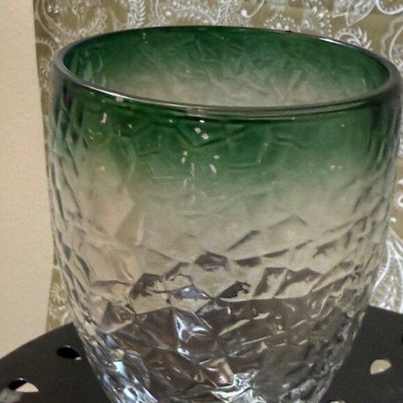 Set of  3 Large Vintage Libbey Ombre Green Crackle Glass Wine/Water Goblets - Picture 11 of 16